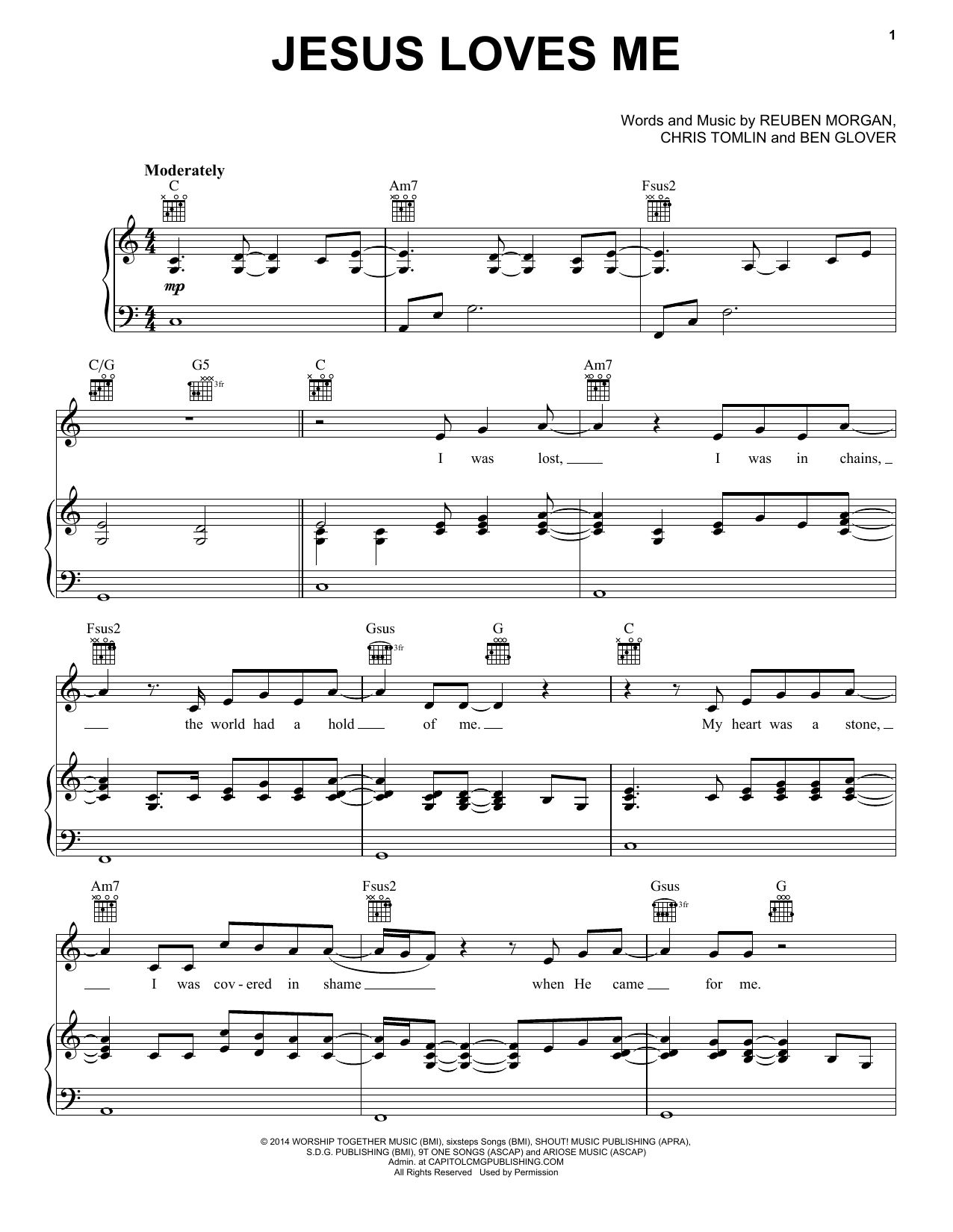 Chris Tomlin Jesus Loves Me Sheet Music Notes & Chords for Melody Line, Lyrics & Chords - Download or Print PDF