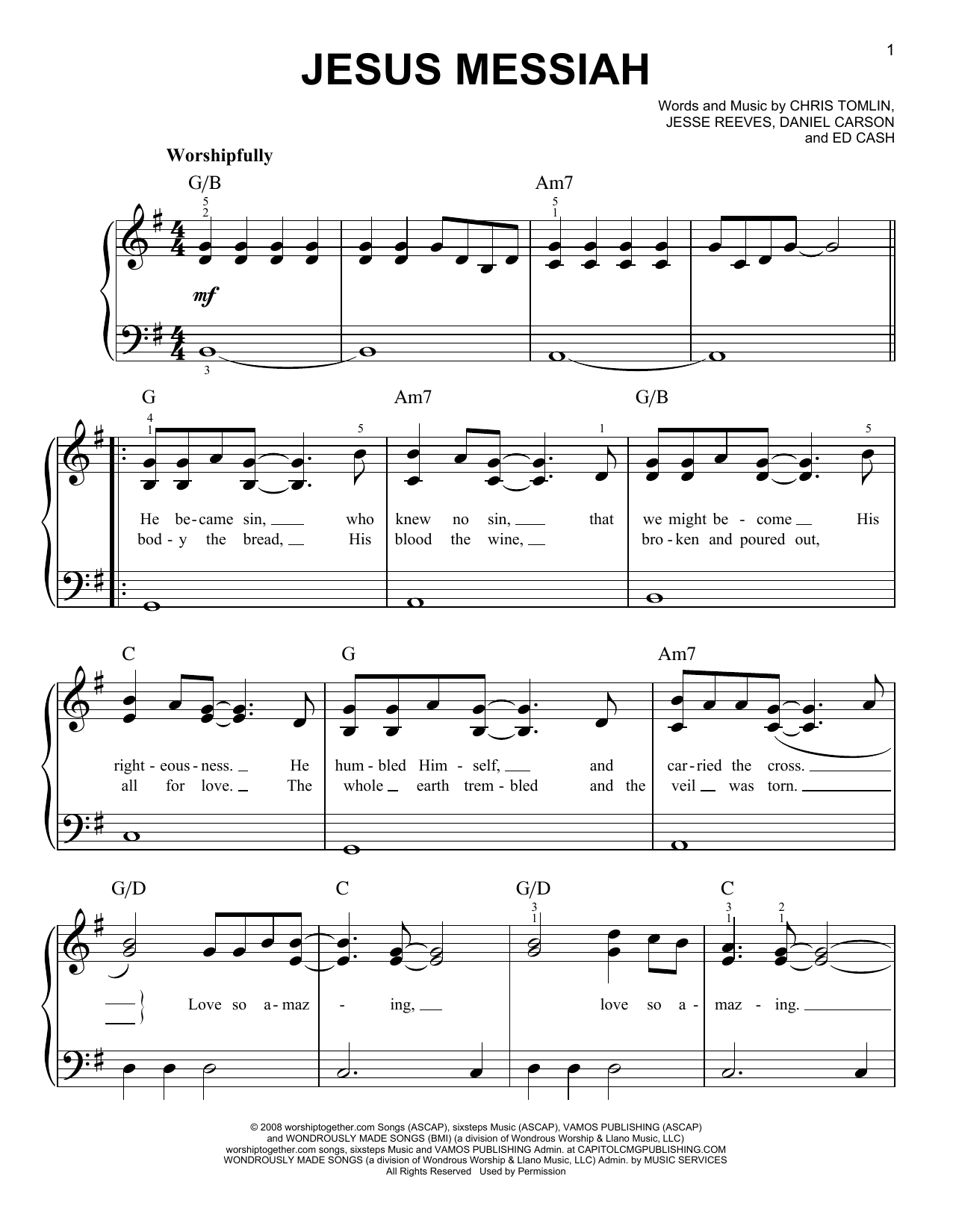 Chris Tomlin Jesus Messiah Sheet Music Notes & Chords for Super Easy Piano - Download or Print PDF