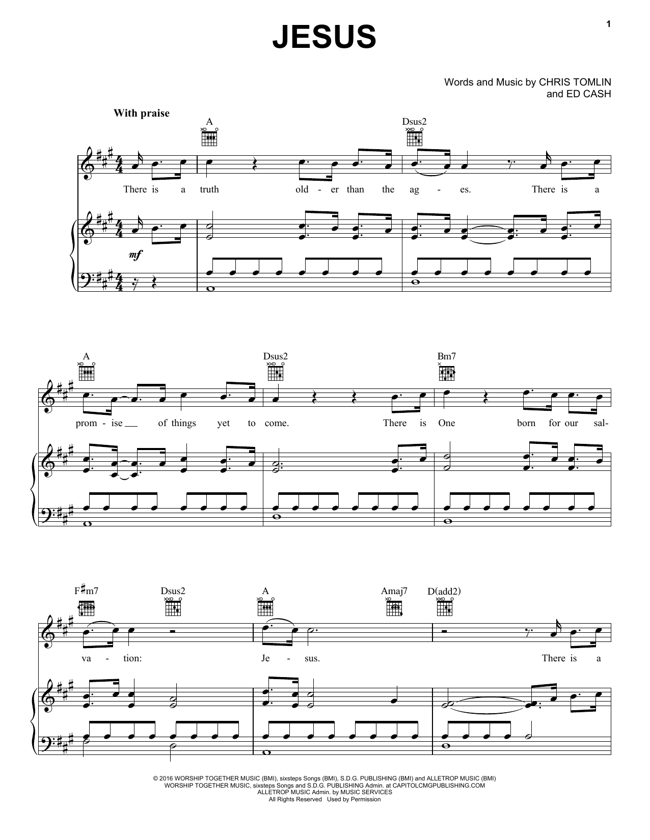 Chris Tomlin Jesus Sheet Music Notes & Chords for Piano, Vocal & Guitar (Right-Hand Melody) - Download or Print PDF
