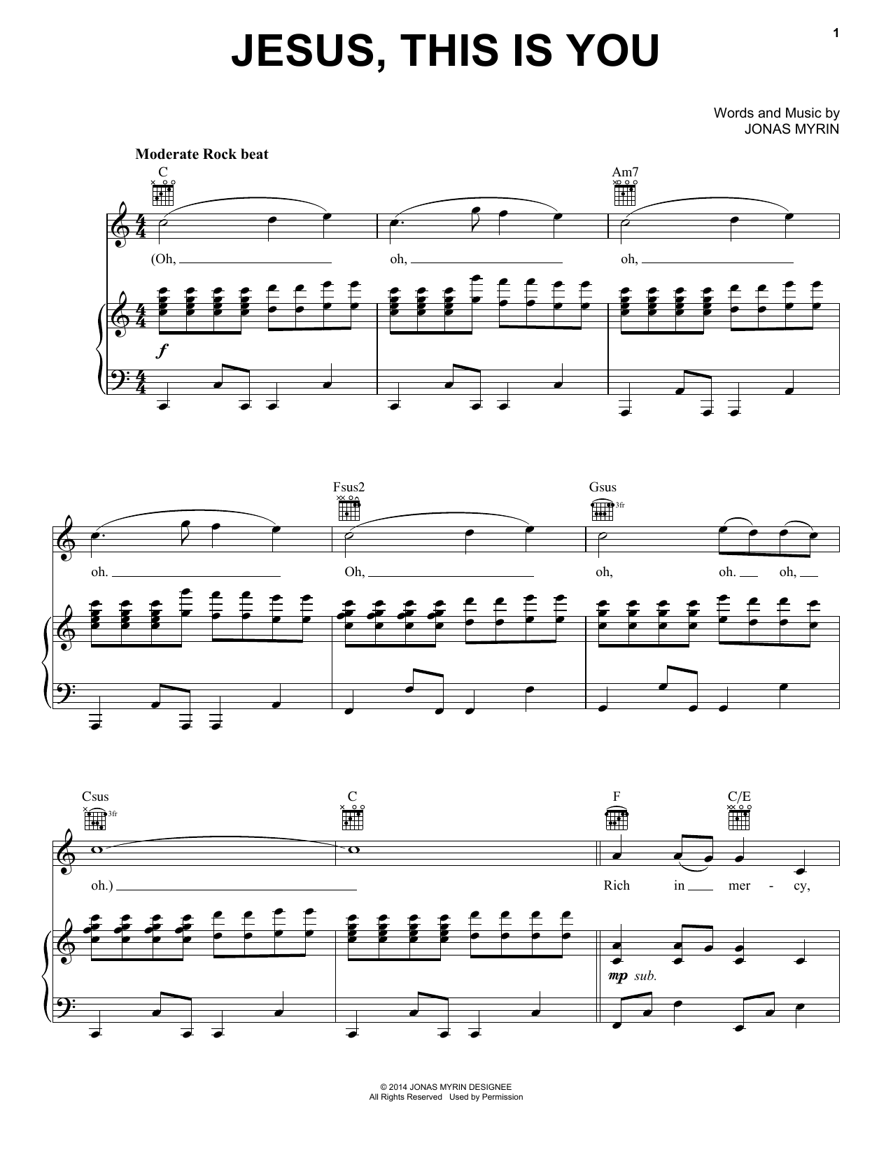 Chris Tomlin Jesus, This Is You Sheet Music Notes & Chords for Piano, Vocal & Guitar (Right-Hand Melody) - Download or Print PDF