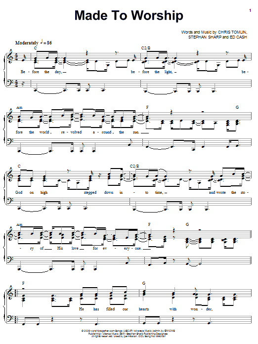 Chris Tomlin Made To Worship Sheet Music Notes & Chords for Piano, Vocal & Guitar (Right-Hand Melody) - Download or Print PDF