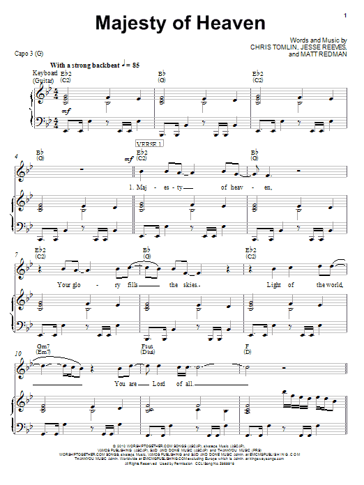 Chris Tomlin Majesty Of Heaven Sheet Music Notes & Chords for Easy Piano - Download or Print PDF