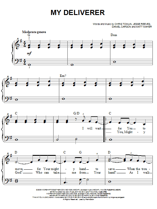 Chris Tomlin My Deliverer Sheet Music Notes & Chords for Easy Piano - Download or Print PDF