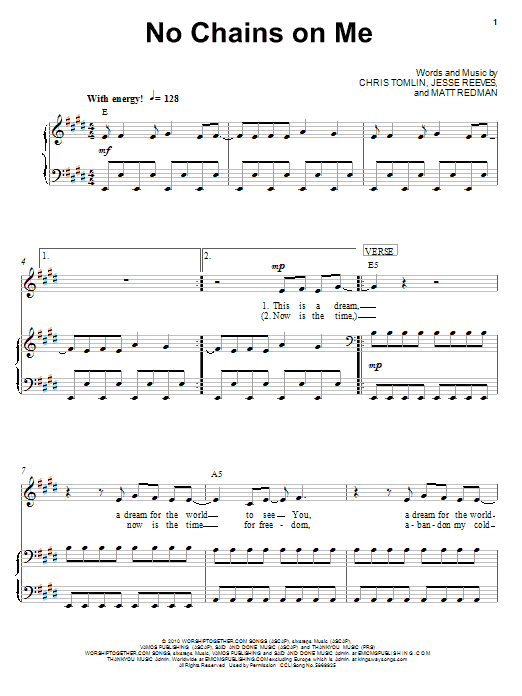 Chris Tomlin No Chains On Me Sheet Music Notes & Chords for Piano, Vocal & Guitar (Right-Hand Melody) - Download or Print PDF