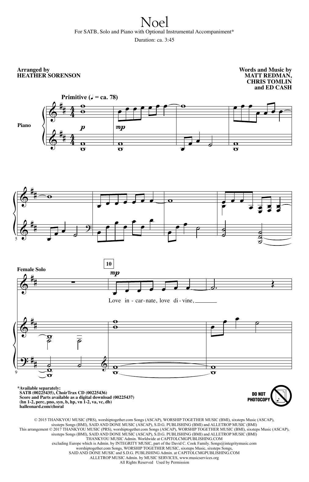 Chris Tomlin Noel (feat. Lauren Daigle) (arr. Heather Sorenson) Sheet Music Notes & Chords for SATB - Download or Print PDF