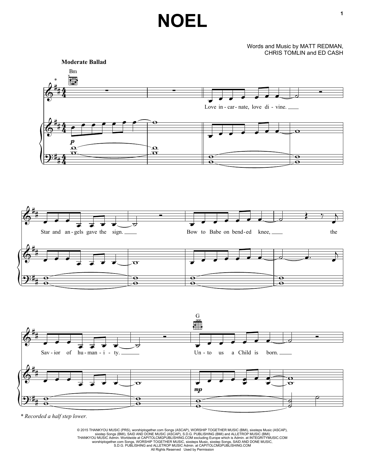 Chris Tomlin Noel (feat. Lauren Daigle) Sheet Music Notes & Chords for Piano, Vocal & Guitar (Right-Hand Melody) - Download or Print PDF