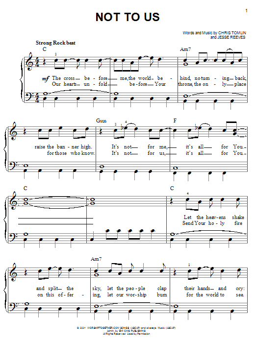 Chris Tomlin Not To Us Sheet Music Notes & Chords for Piano, Vocal & Guitar (Right-Hand Melody) - Download or Print PDF