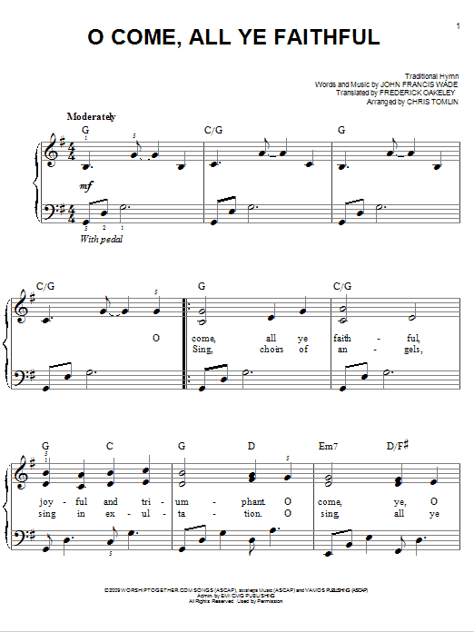 Chris Tomlin O Come, All Ye Faithful Sheet Music Notes & Chords for Easy Piano - Download or Print PDF