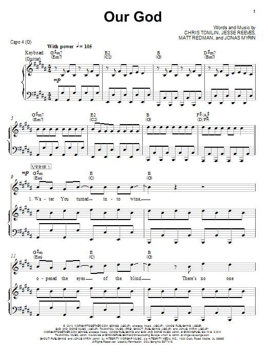 Chris Tomlin Our God Sheet Music Notes & Chords for Easy Piano - Download or Print PDF