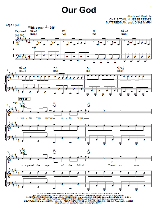 Chris Tomlin Our God Sheet Music Notes & Chords for Easy Guitar Tab - Download or Print PDF