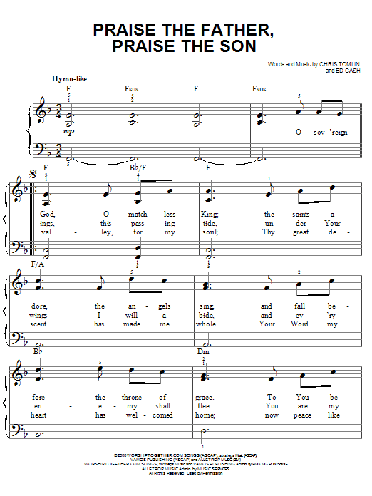 Chris Tomlin Praise The Father, Praise The Son Sheet Music Notes & Chords for Easy Piano - Download or Print PDF