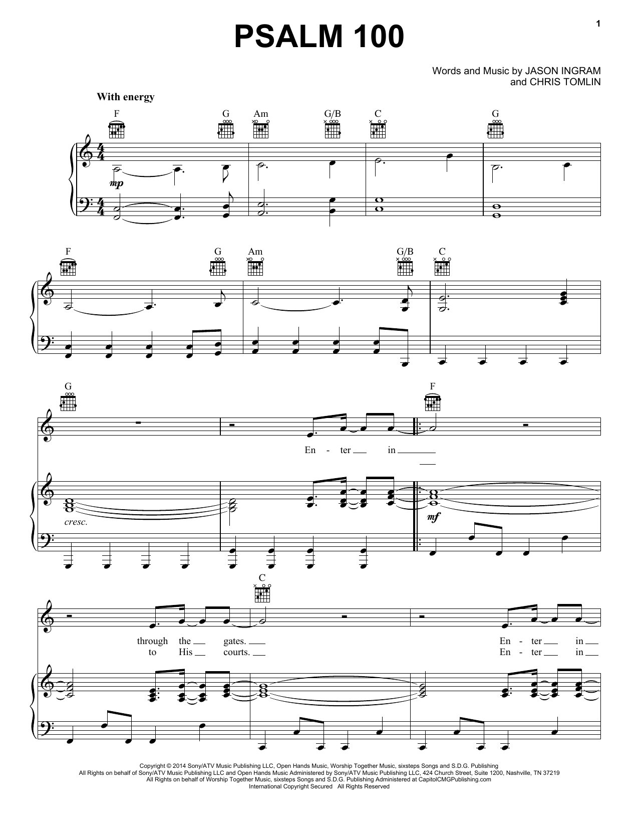 Chris Tomlin Psalm 100 Sheet Music Notes & Chords for Piano, Vocal & Guitar (Right-Hand Melody) - Download or Print PDF