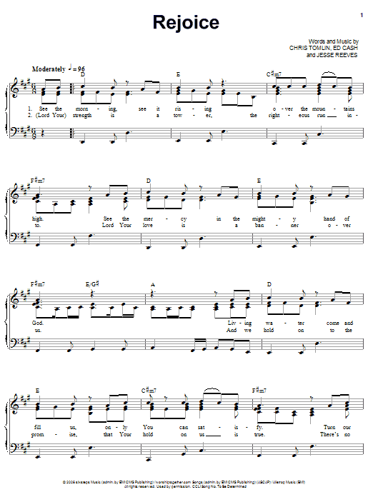 Chris Tomlin Rejoice Sheet Music Notes & Chords for Piano, Vocal & Guitar (Right-Hand Melody) - Download or Print PDF