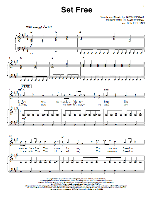 Chris Tomlin Set Free Sheet Music Notes & Chords for Piano, Vocal & Guitar (Right-Hand Melody) - Download or Print PDF