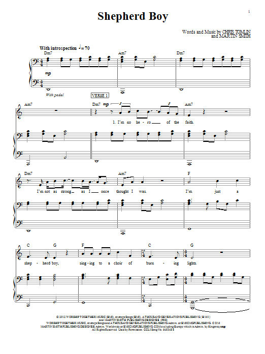Chris Tomlin Shepherd Boy Sheet Music Notes & Chords for Piano, Vocal & Guitar (Right-Hand Melody) - Download or Print PDF