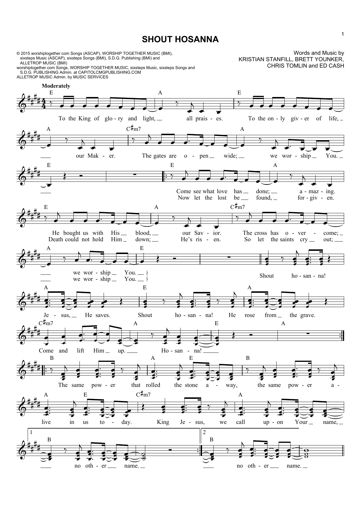 Chris Tomlin Shout Hosanna Sheet Music Notes & Chords for Lead Sheet / Fake Book - Download or Print PDF