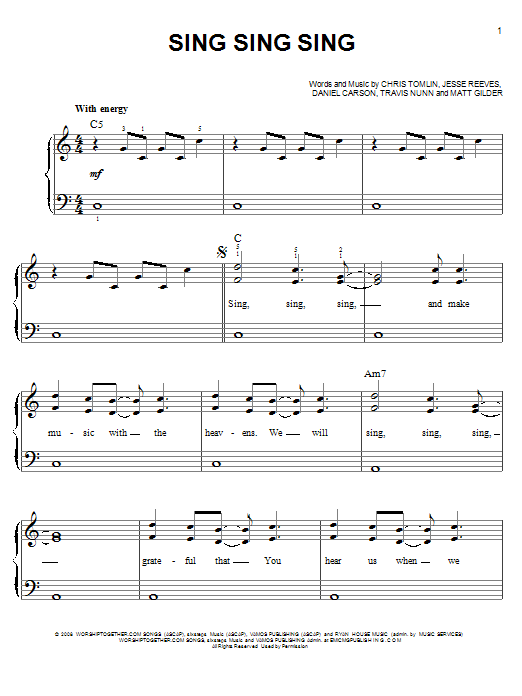 Chris Tomlin Sing, Sing, Sing Sheet Music Notes & Chords for Lyrics & Chords - Download or Print PDF