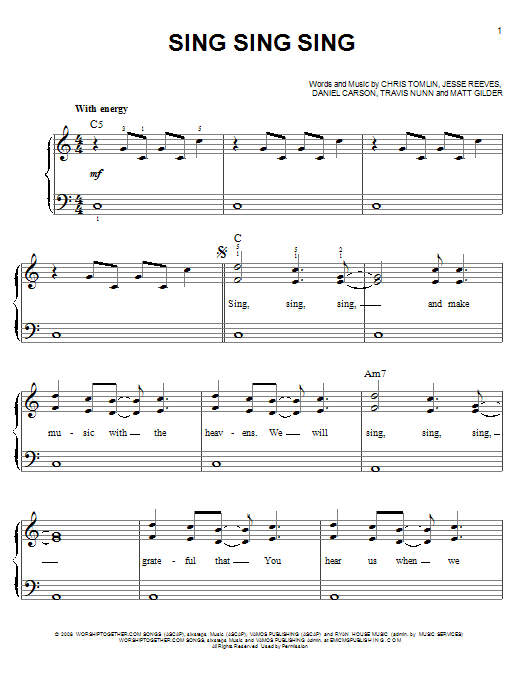 Chris Tomlin Sing Sing Sing sheet music notes and chords. Download Printable PDF.