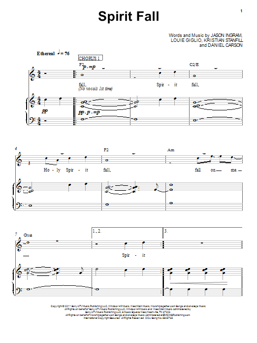 Chris Tomlin Spirit Fall Sheet Music Notes & Chords for Piano, Vocal & Guitar (Right-Hand Melody) - Download or Print PDF