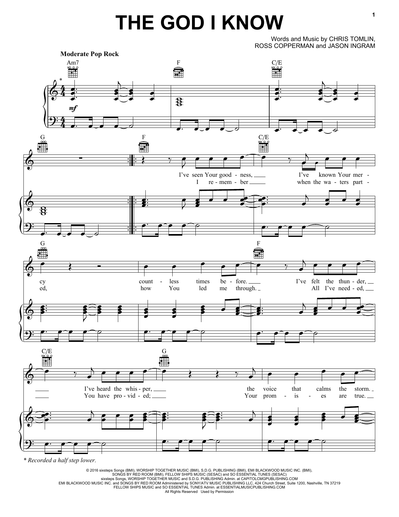 Chris Tomlin The God I Know Sheet Music Notes & Chords for Piano, Vocal & Guitar (Right-Hand Melody) - Download or Print PDF
