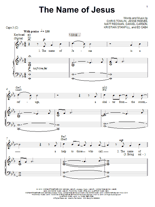 Chris Tomlin The Name Of Jesus Sheet Music Notes & Chords for Easy Piano - Download or Print PDF