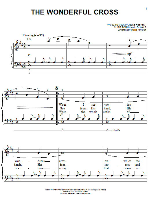 Phillips, Craig & Dean The Wonderful Cross Sheet Music Notes & Chords for Easy Piano - Download or Print PDF Phillips, Craig & Dean The Wonderful Cross Sheet Music Notes & Chords for Easy Piano - Download or Print PDF