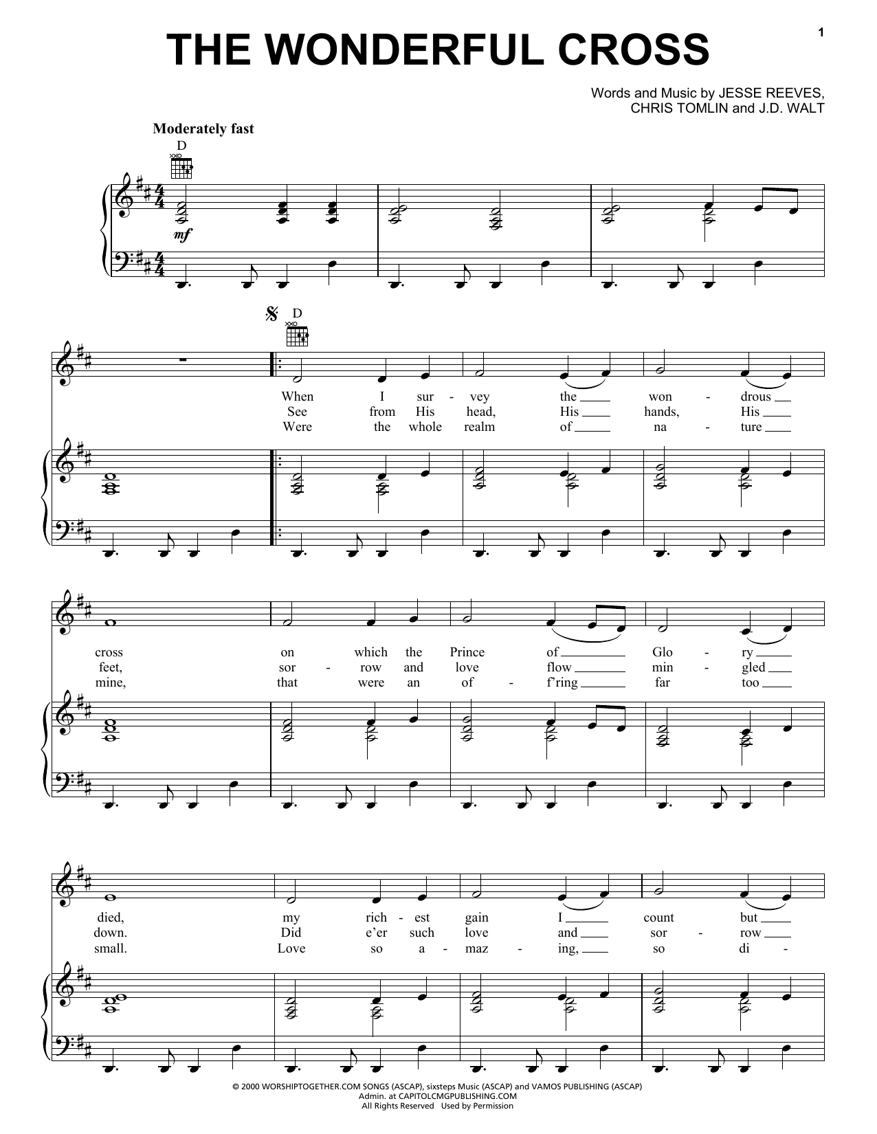 Phillips, Craig & Dean The Wonderful Cross Sheet Music Notes & Chords for Lyrics & Chords - Download or Print PDF