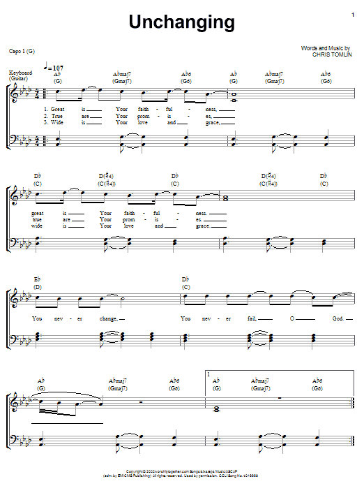 Chris Tomlin Unchanging Sheet Music Notes & Chords for Guitar Chords/Lyrics - Download or Print PDF