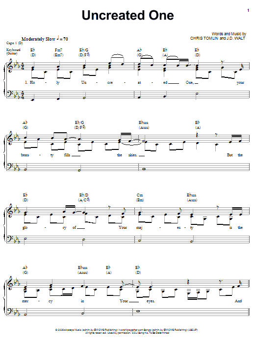 Chris Tomlin Uncreated One Sheet Music Notes & Chords for Easy Guitar Tab - Download or Print PDF