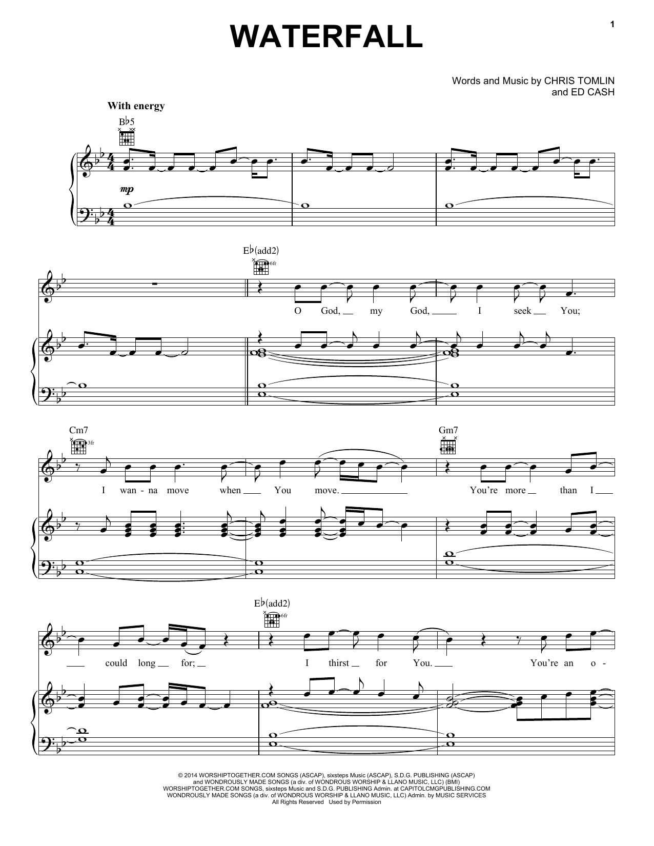 Chris Tomlin Waterfall Sheet Music Notes & Chords for Piano, Vocal & Guitar (Right-Hand Melody) - Download or Print PDF