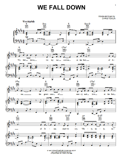 Chris Tomlin We Fall Down Sheet Music Notes & Chords for Piano, Vocal & Guitar (Right-Hand Melody) - Download or Print PDF