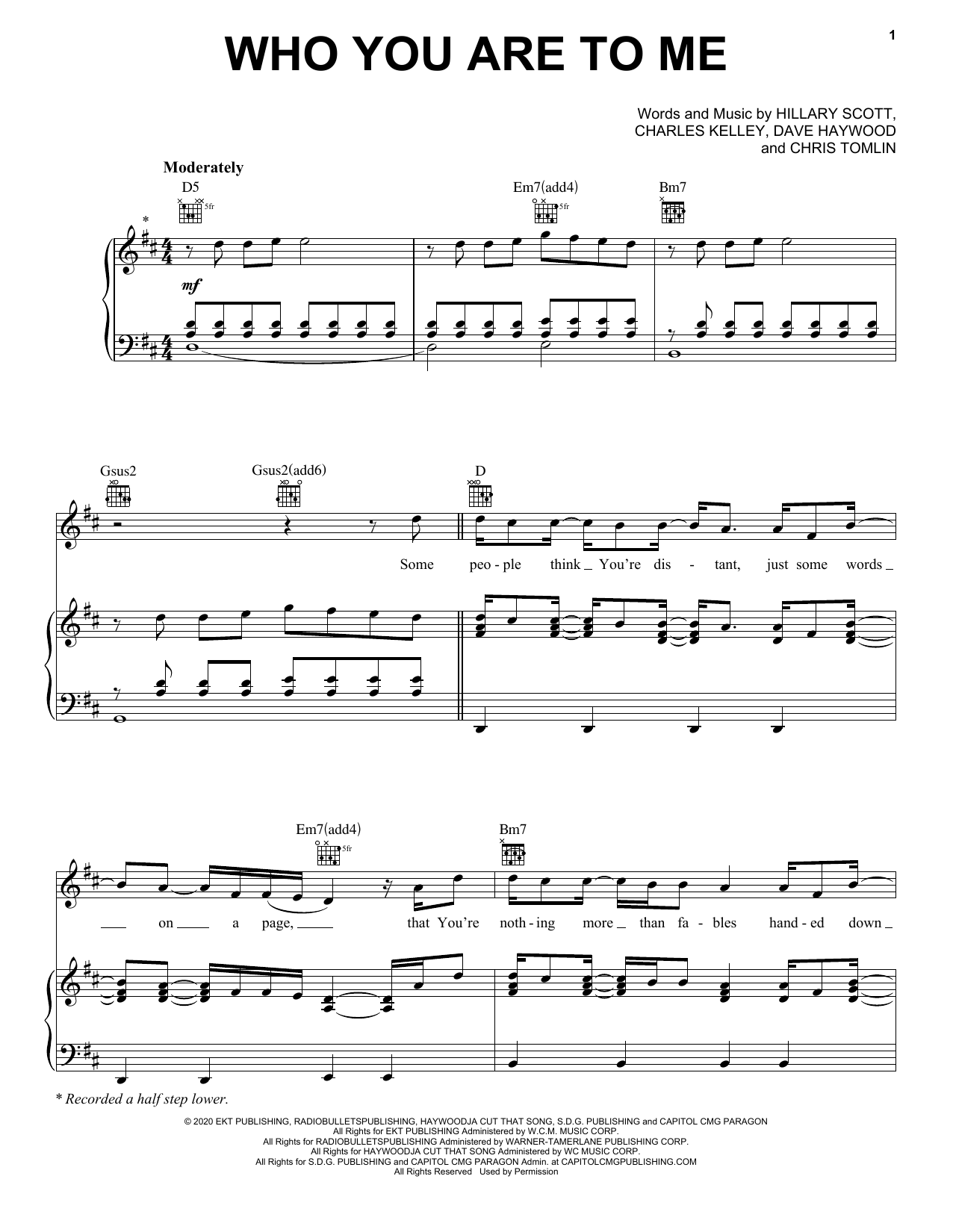 Chris Tomlin Who You Are To Me (feat. Lady A) Sheet Music Notes & Chords for Piano, Vocal & Guitar (Right-Hand Melody) - Download or Print PDF