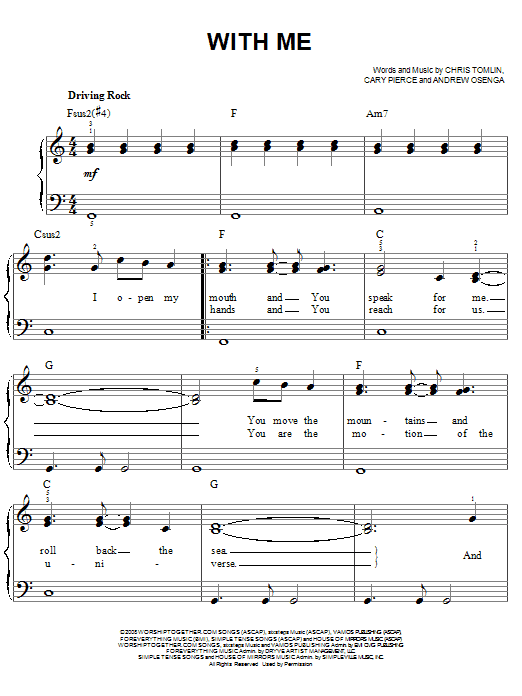 Chris Tomlin With Me Sheet Music Notes & Chords for Easy Piano - Download or Print PDF