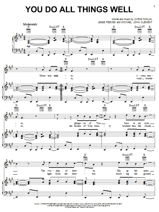 Chris Tomlin You Do All Things Well Sheet Music Notes & Chords for Easy Guitar Tab - Download or Print PDF