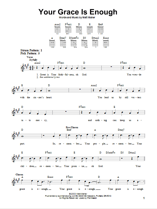 Chris Tomlin Your Grace Is Enough Sheet Music Notes & Chords for Lyrics & Chords - Download or Print PDF