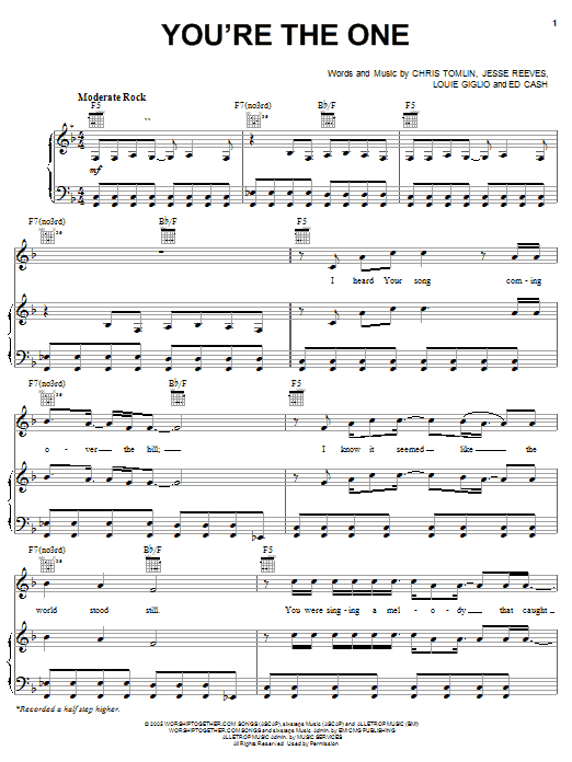 Chris Tomlin You're The One Sheet Music Notes & Chords for Piano, Vocal & Guitar (Right-Hand Melody) - Download or Print PDF