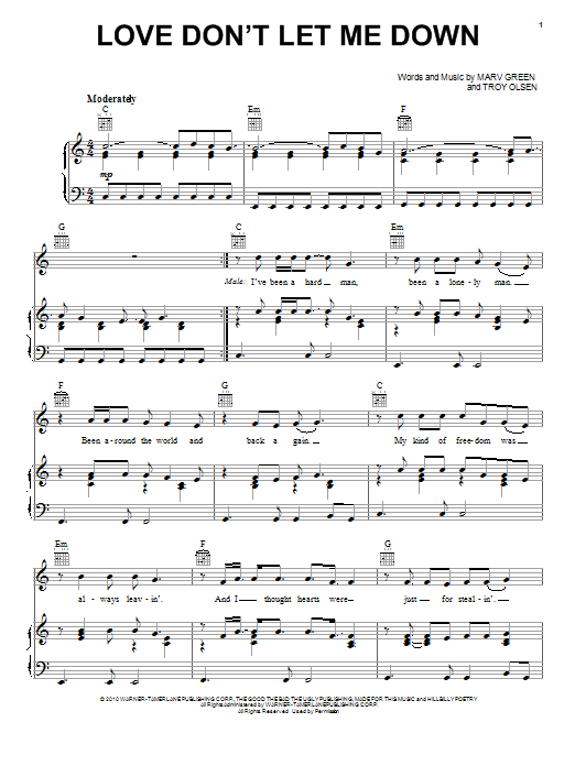 Chris Young and Patty Loveless Love Don't Let Me Down Sheet Music Notes & Chords for Piano, Vocal & Guitar (Right-Hand Melody) - Download or Print PDF