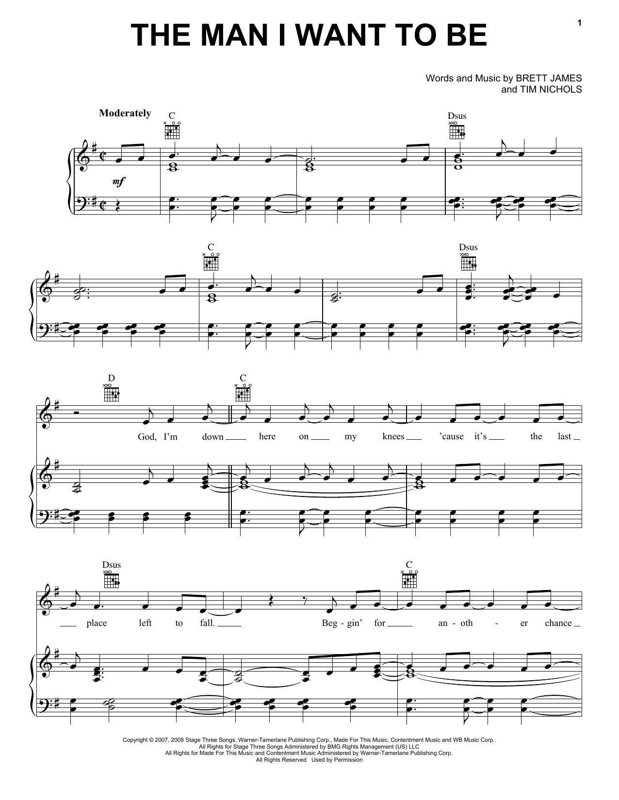 Chris Young The Man I Want To Be Sheet Music Notes & Chords for Piano, Vocal & Guitar (Right-Hand Melody) - Download or Print PDF