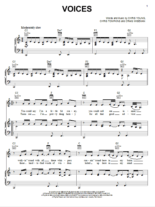 Chris Young Voices Sheet Music Notes & Chords for Piano, Vocal & Guitar (Right-Hand Melody) - Download or Print PDF