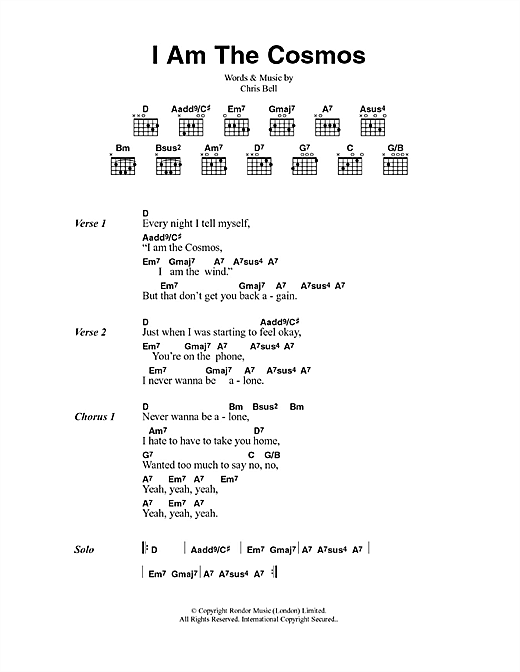 Chris Bell I Am The Cosmos Sheet Music Notes & Chords for Lyrics & Chords - Download or Print PDF