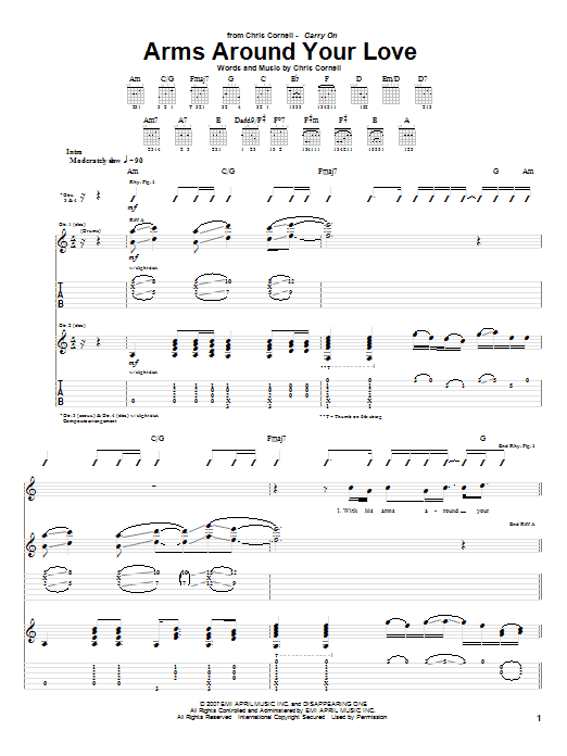 Preview Chris Cornell Arms Around Your Love Rock sheet music, notes and chords for Guitar Tab, SKU: 63495 Arms Around Your Love sheet music
