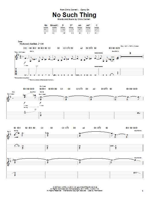Preview Chris Cornell No Such Thing Rock sheet music, notes and chords for Guitar Tab, SKU: 63490 No Such Thing sheet music