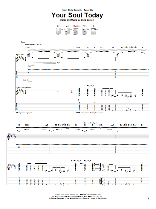 Preview Chris Cornell Your Soul Today Rock sheet music, notes and chords for Guitar Tab, SKU: 63484 Your Soul Today sheet music