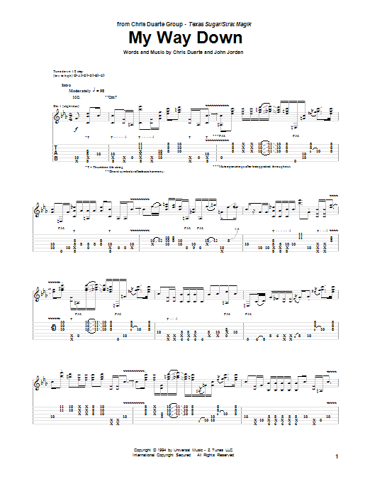 Preview Chris Duarte My Way Down Pop sheet music, notes and chords for Guitar Tab, SKU: 63854 My Way Down sheet music
