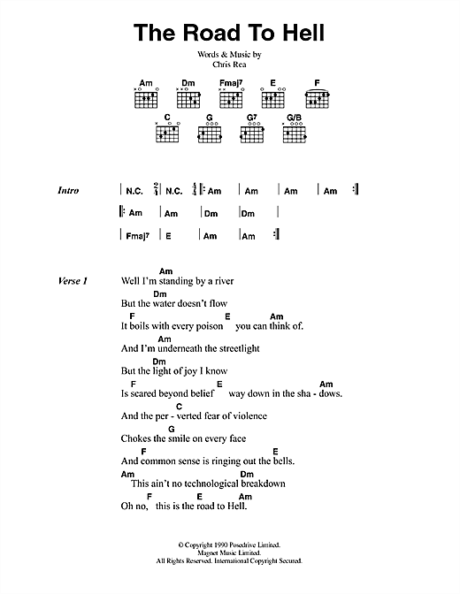 Chris Rea The Road To Hell Sheet Music Notes & Chords for Lyrics & Chords - Download or Print PDF