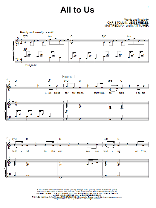 Preview Chris Tomlin All To Us Pop sheet music, notes and chords for Easy Piano, SKU: 77345 All To Us sheet music