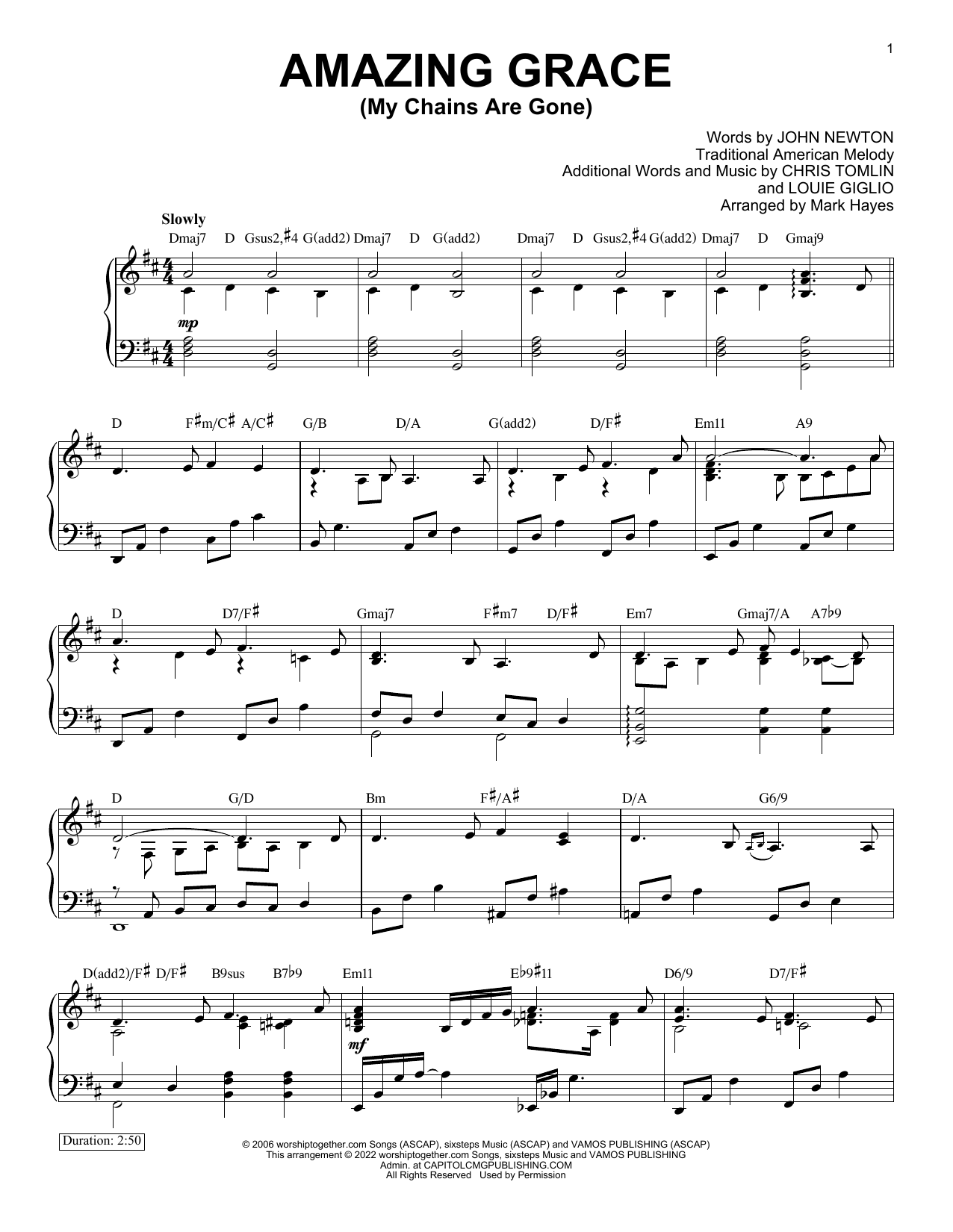 Chris Tomlin "Amazing Grace (My Chains Are Gone) (arr. Mark Hayes)" Sheet  Music Notes | Download PDF Score Printable