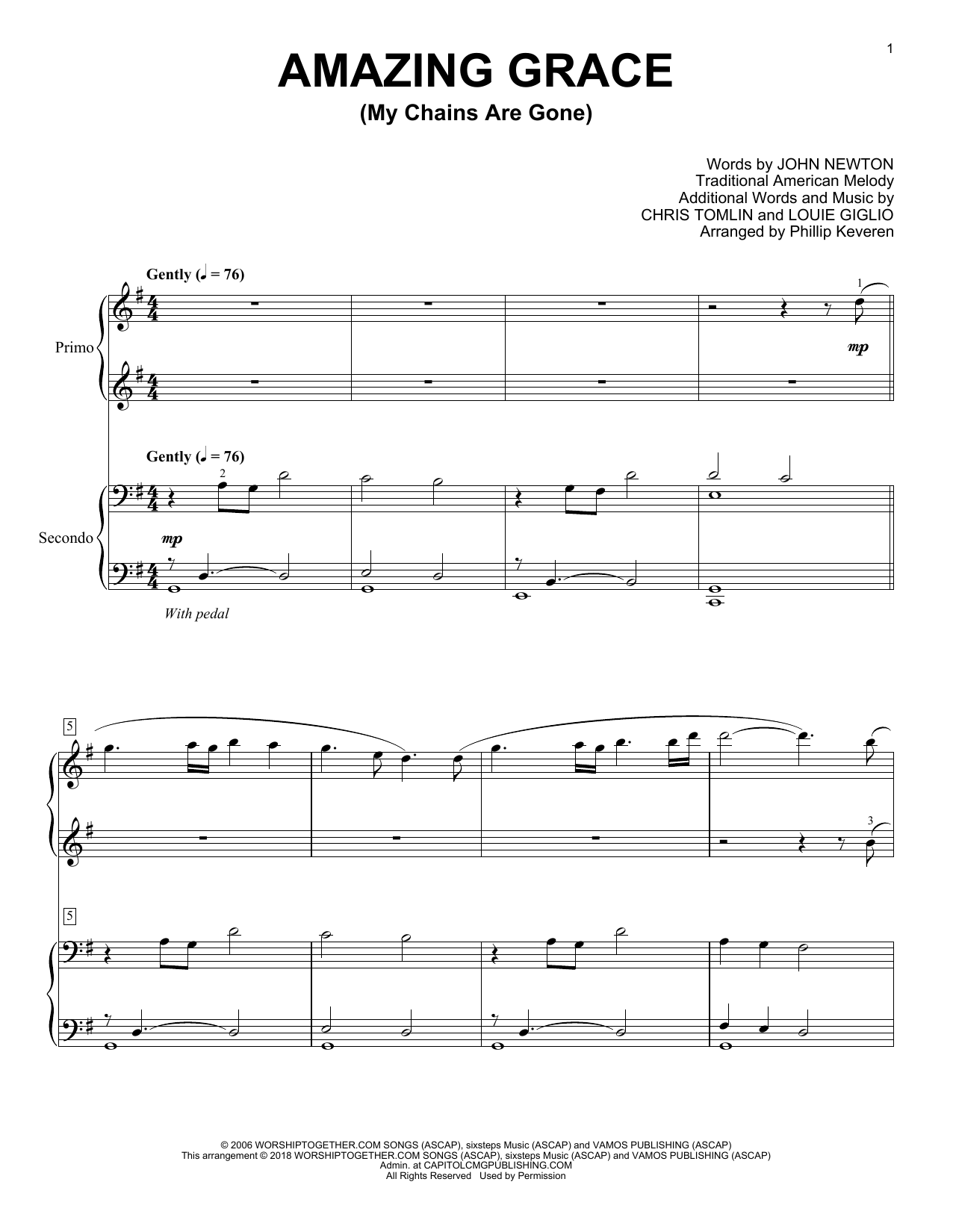 Chris Tomlin "Amazing Grace (My Chains Are Gone)" Sheet Music | Download  PDF Score 73510