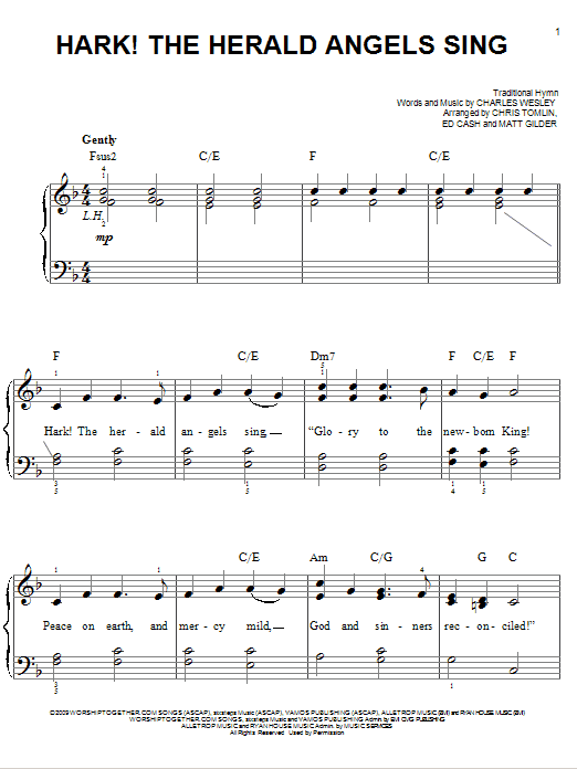 Preview Chris Tomlin Hark! The Herald Angels Sing Religious sheet music, notes and chords for Easy Piano, SKU: 75562 Hark! The Herald Angels Sing sheet music