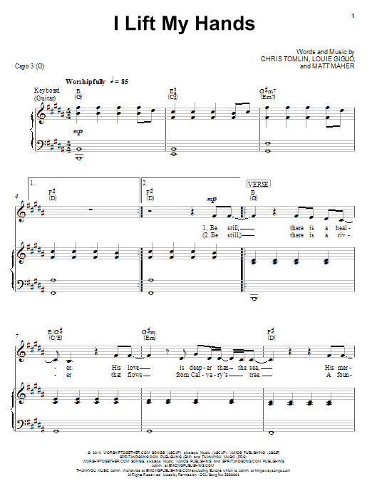 Preview Chris Tomlin I Lift My Hands Pop sheet music, notes and chords for Easy Piano, SKU: 77343 I Lift My Hands sheet music
